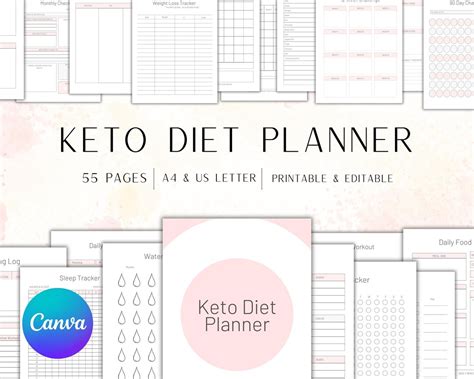 Editable Keto Diet Planner Canva Healthy Food Journal Fitness Journal Body Measurement Diet