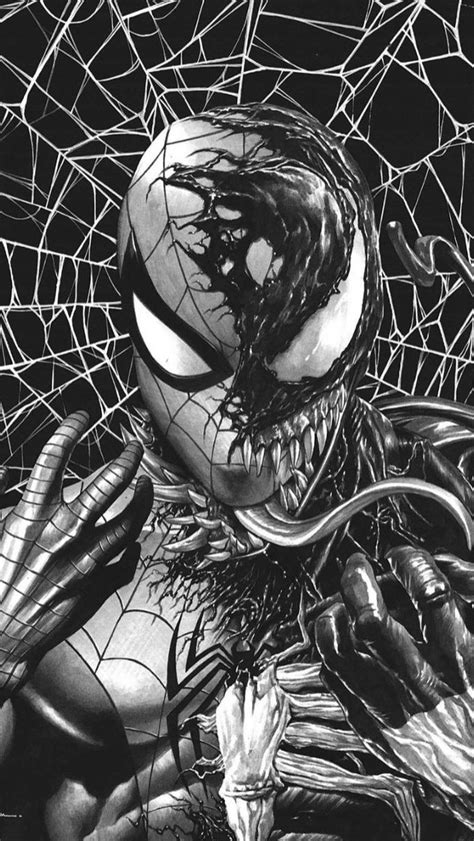 black and white spider-man and venom | Spiderman, Amazing spiderman, Spider