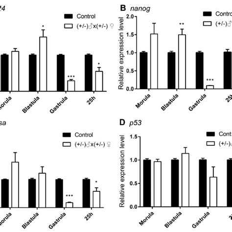 The Relative Expression Of Oct4 A Nanog B Vasa C And P53 D