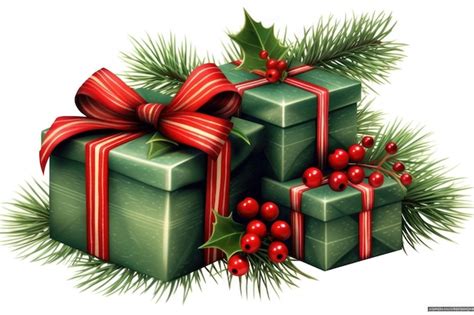 Premium AI Image | christmas card with a green gift wrapped presents.