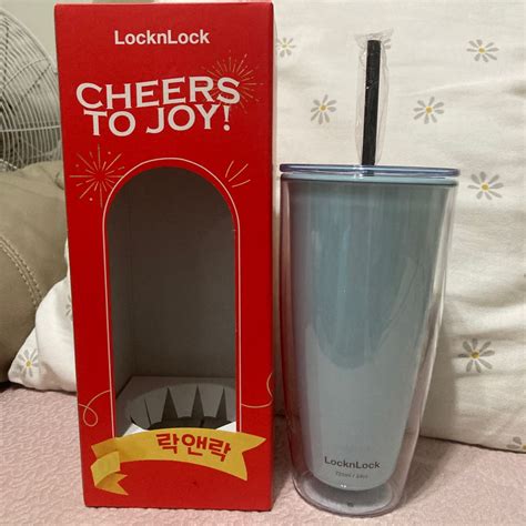 Locknlock Double Wall Cup With Straw Blue Ml On Carousell