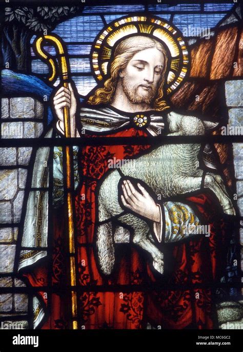 The Lamb Of God Stained Glass Image Of The 19th Century Of Jesus As Shepherd Carrying The