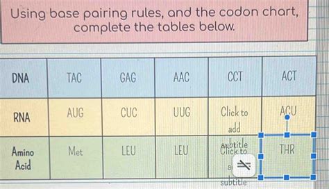 Solved Using Base Pairing Rules And The Codon Chart Complete The