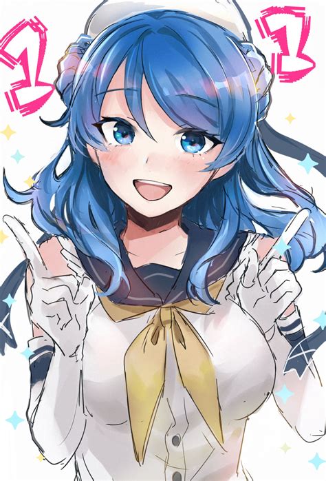 Safebooru 1girl Absurdres Anniversary Blue Eyes Blue Hair Blush