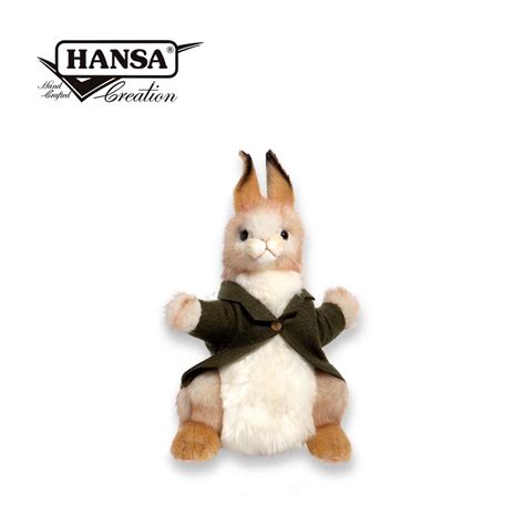 Hansa 8351 小兔子手偶綠衣服33公分高 Hansa Creation｜擬真動物玩偶