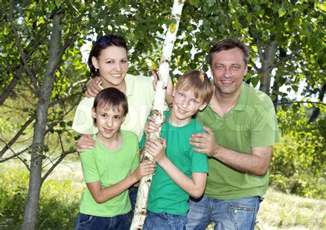 Lykkelig Familie P Fire Stock Foto Colourbox