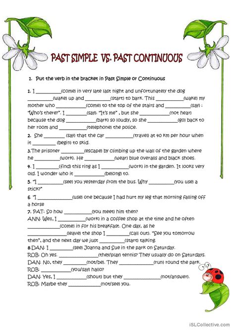 Past Simple Vs Past Continuous Gener English Esl Worksheets Pdf And Doc