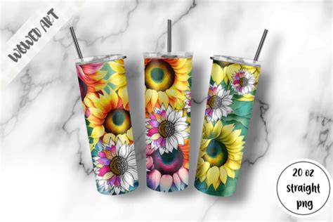 Sunflowers 20oz Skinny Tumbler Wrap Graphic By Wowed Art · Creative Fabrica