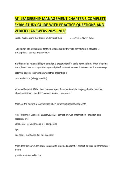 ATI LEADERSHIP MANAGEMENT CHAPTER 3 COMPLETE EXAM STUDY GUIDE WITH