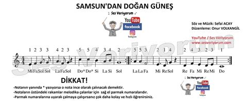 Samsun dan Doğan Güneş Melodika Notaları ve Çalınışı Melodika ve Flüt