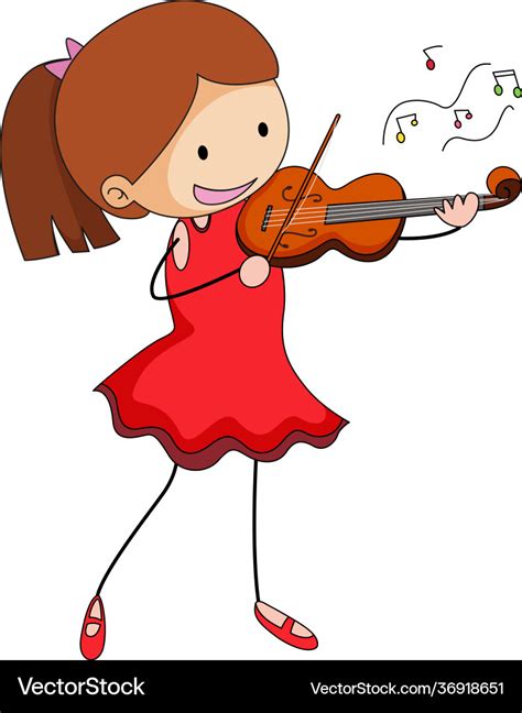 Cute Girl Playing Violin Doodle Cartoon Character Vector Image