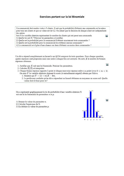 Exercices Loi Binomiale Descriptive Statistics Exercices Portant