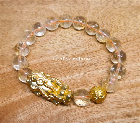 Raw Citrine With Gold Pi Yao Lucky Coin Ball Bracelet Crystal