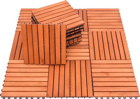 V375 Eucalyptus Hardwood 8 Straight Slat Design Interlocking Wood Deck Tile Ebay