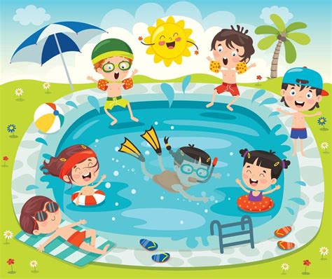 Funny Children Swimming At Pool 2388486 Vector Art at Vecteezy