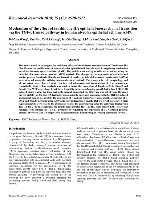 Ppt Mechanism Of The Effect Of Tanshinone Iia Epithelial Mesenchymal