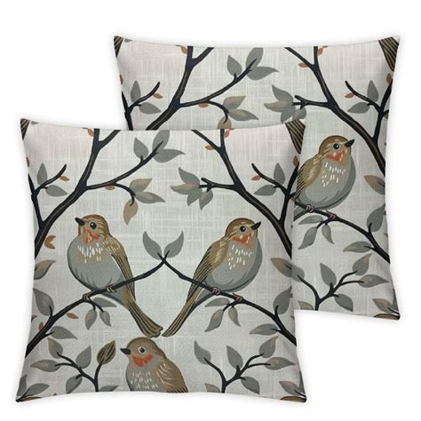 Nawypu Adorable Bird Throw Pillow Cover Willow Branch Cute Robin Rustic