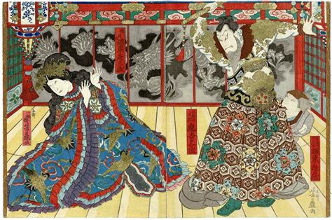 Utagawa Yoshifuji Actors Bandô Kamezô as Watônai s Mother and Arashi