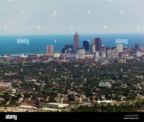 aerial view above Cleveland Ohio skyline Lake Erie Stock Photo - Alamy