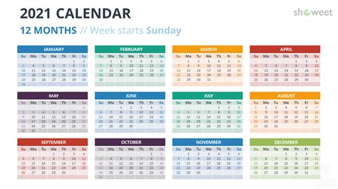 2021 Calendar for PowerPoint and Google Slides - Showeet.com