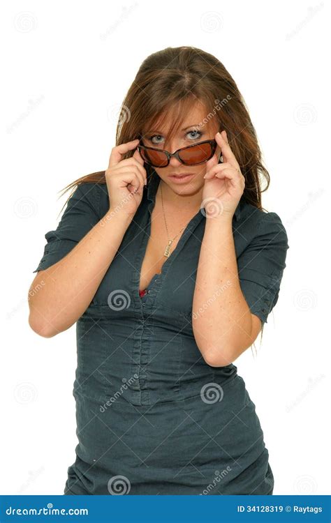 Portrait Brunette Glasses Stock Image Image Of Hands