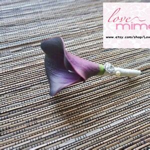 Men S Boutonniere Plum Calla Lily With Silver Grey Etsy