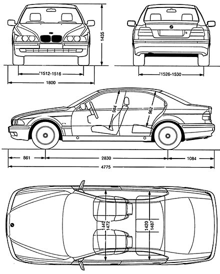 1995 BMW 5-Series E39 Sedan blueprints free - Outlines