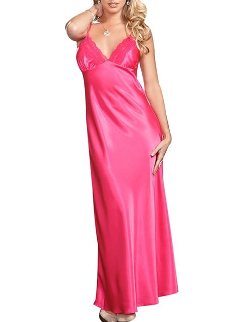 Enjiwell Womens Silk Satin Sleepwear Gown Lingerie Sexy Nightie