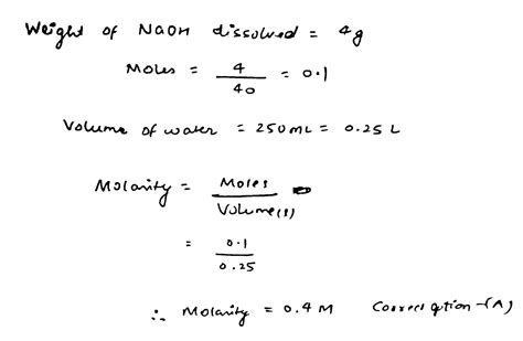 The Molarity Of NaOH Solution By Dissolving 4g Of It In 250 ML Water Is