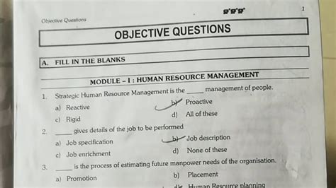 Tybcom Sem V Modul I Human Resources Management MCQ Questions With