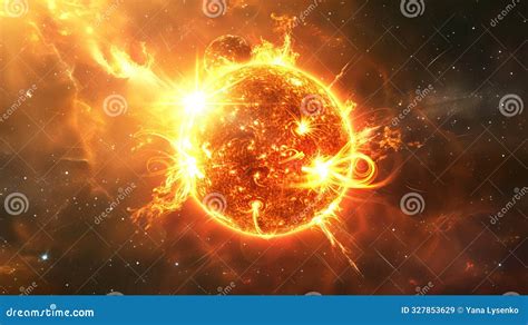 exploding fiery sun  space  solar flares concept  solar system