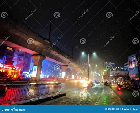 Night View of Metro Station in the Hyderabad City Editorial Stock Photo - Image of evening ...