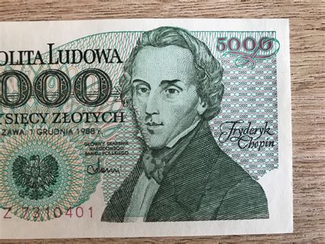 Banknot 5000 zł PRL Chopin UNC BŁĄD W DRUKU Warszawa Licytacja