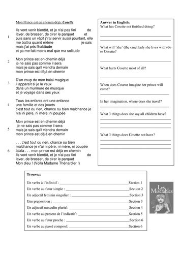 Les Misérables: French song lyrics by louiselk - Teaching Resources - Tes