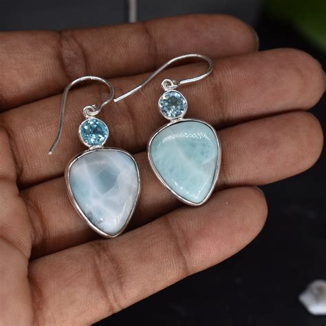 Larimar Earrings 925 Sterling Silver Dangle Drop Earring Etsy