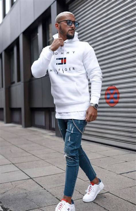 White Hoody Winter Ideas With Dark Blue And Navy Casual Jeans Hoodies For Men Mens Fashion