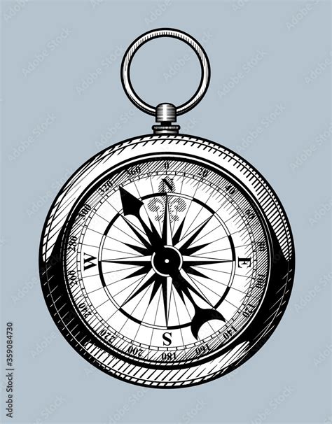 Old magnetic geographic compass. Vintage engraving stylized drawing. Vector Illustration Stock ...