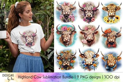 Highland Cow Sublimation Bundle | Cute Heifer With Flowers