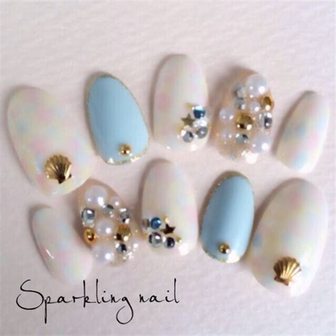 ブルーシェルビジューネイル ネイルチップ（つけ爪） Sparklingnail 通販｜creemaクリーマ