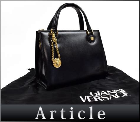 【やや傷や汚れあり】116522〇 Gianni Versace ジャンニ ヴェルサーチ サンバースト ハンドバッグ レザー 革 ブラック 黒