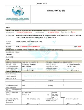 Fillable Online Bid Number Teta Fhc Rental Fax Email Print