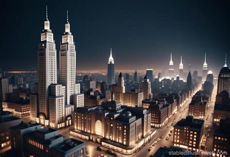 Art Deco Twin Towers in 1930s Busy City | Stable Diffusion Online