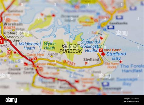 Isle of Purbeck shown on a road map or geography map Stock Photo - Alamy