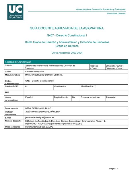 G Informacion Facultad De Derecho Gu A Docente Abreviada De La