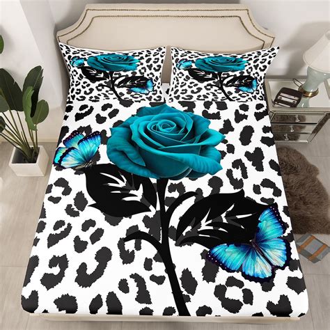 Yst Chic Rose Queen Sheets Blue Butterfly Bed Sheets Black White