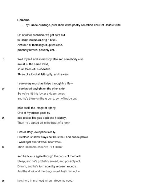 Remains - Armitage (poem) - Remains - by Simon Armitage, published in