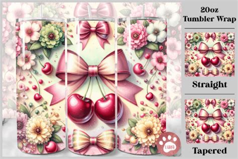 Bows Flowers Cherries Tumbler Wrap Graphic By Luna Art Design