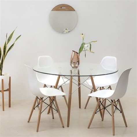 MESA EAMES DE VIDRIO 4 SILLAS EAMES BLANCO