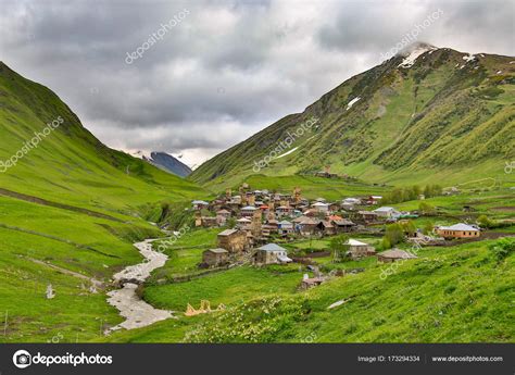 Skyline of Mestia, Georgia — Stock Photo © mindstorm #173294334