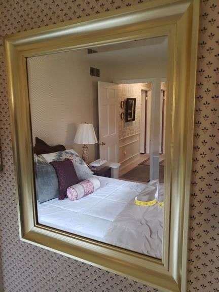 24x20 gold frame bevel mirror in bedroom - Bid-Assets Online Auctions